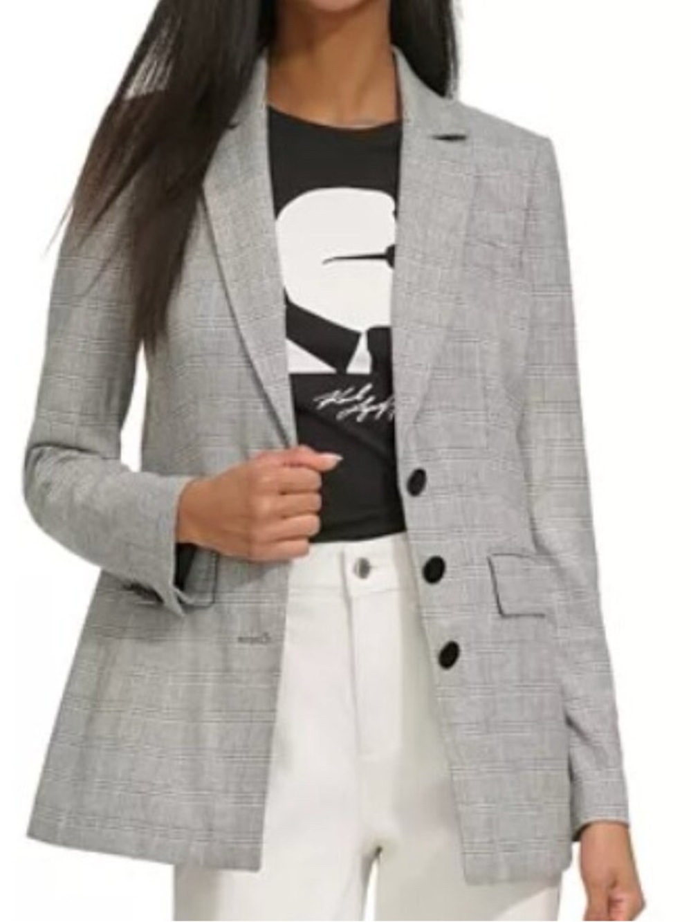 Like New Karl Lagerfeld Paris Glen Plaid 3-Button Blazer Jacket Size 8